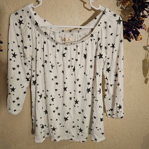 Hollister M White with Black Stars Fall Off The Shoulder Blouse